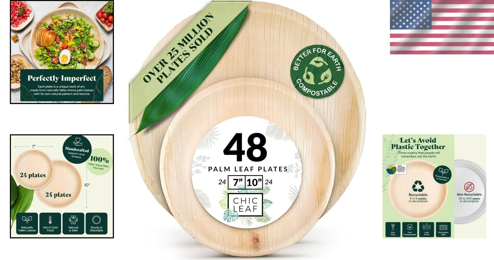 Compostable 10'' + 7'' Palm Leaf Dinner Plates - Eco-Friendly Party Essentials