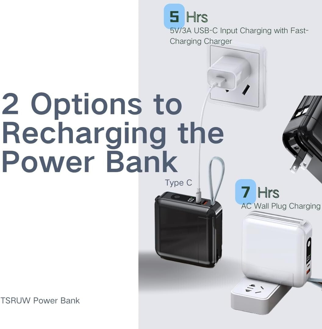 4-in-1 LED Display Power Bank with Built-in Cables - Lightweight & Travel Ready