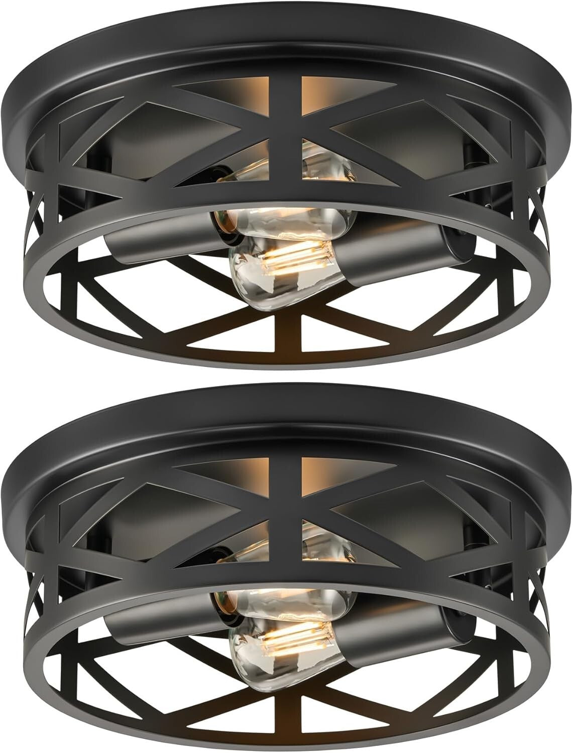 Modern Black Farmhouse Flush Mounts - 11" Adjustable Ceiling Lights Set of 2