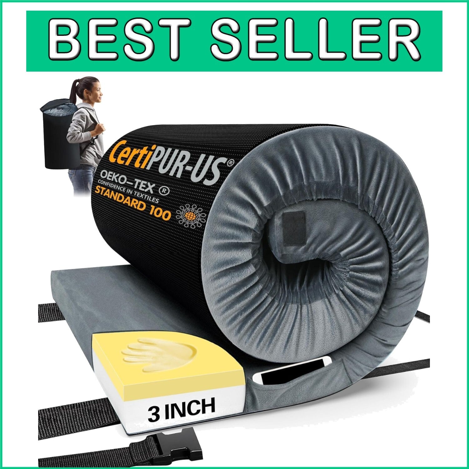 CertiPUR US Waterproof Memory Foam Sleeping Mat - Perfect for Camping and Travel