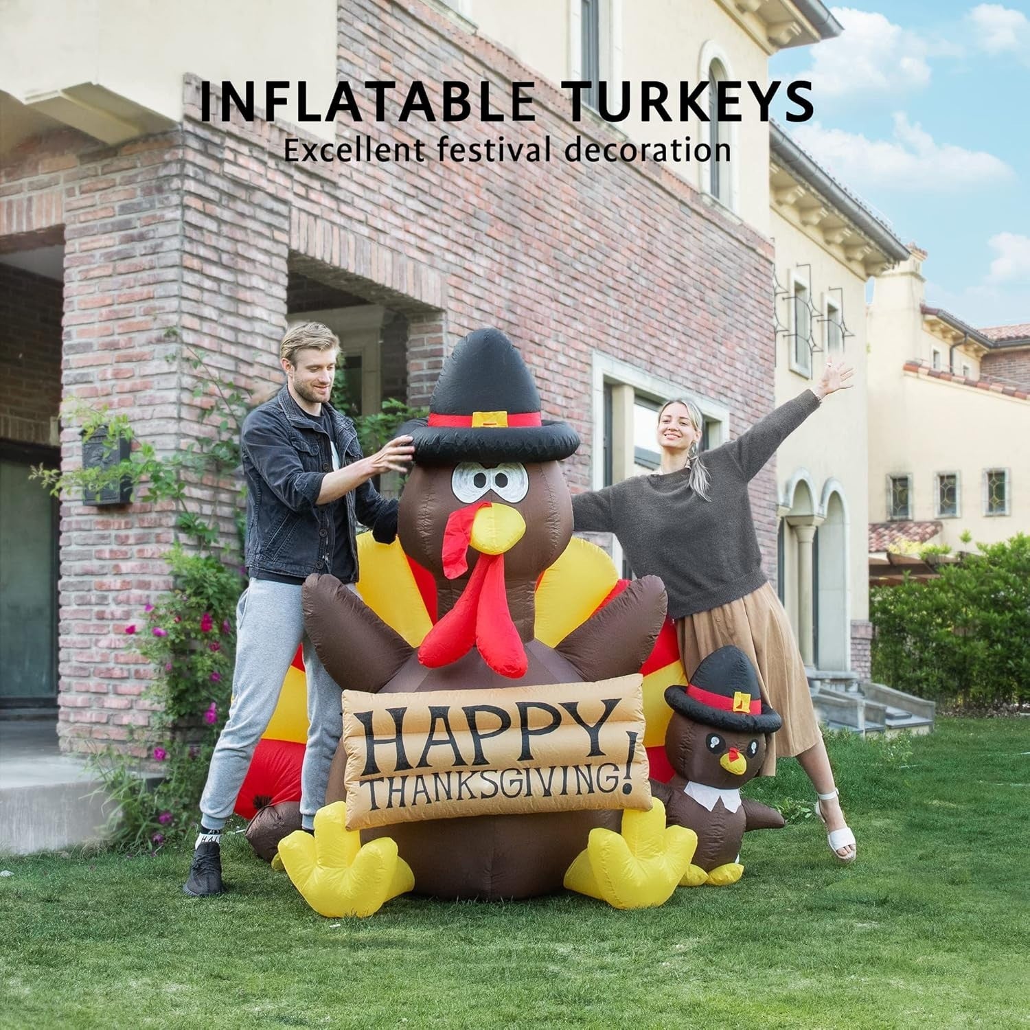 Bright White 6ft Inflatable Turkey Family - Perfect for Festive Outdoor Display