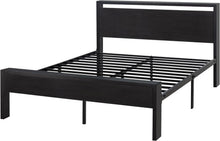 Load image into Gallery viewer, Squeak-Free Full Size Metal Bed Frame with Wooden Headboard &amp; Spacious Storage