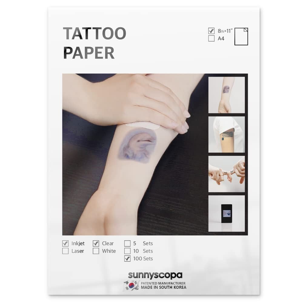 Inkjet Printable Temporary Tattoo Paper, DIY 100 Sheets - Waterproof & Skin Safe