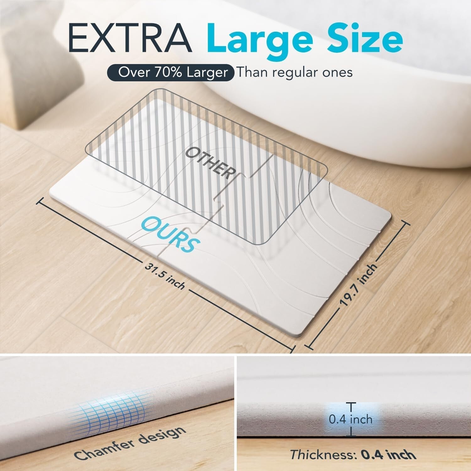 Stylish Quick Dry Bath Mat 32" x 20" – Non-Slip Diatomite for Elegant Bathrooms