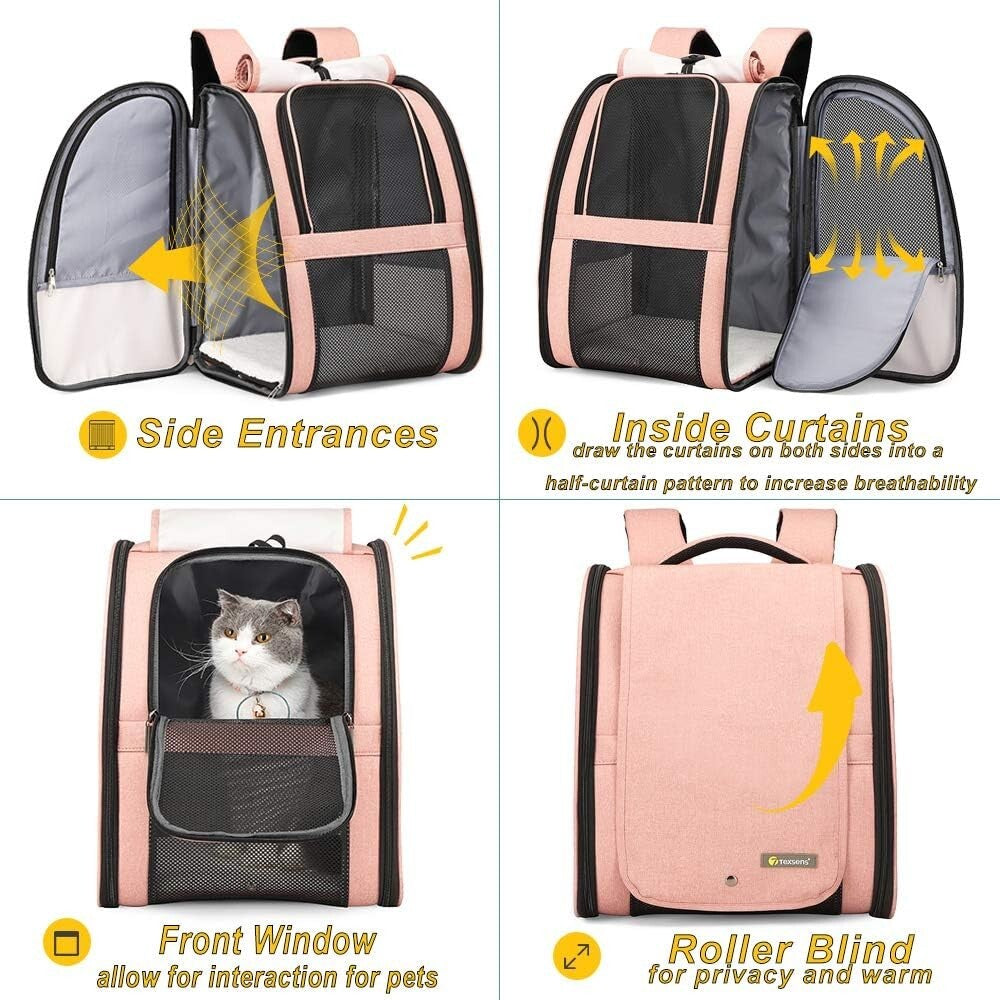 Comfortable Collapsible Pet Backpack Carrier for Small Dogs & Cats Up to 17 lbs