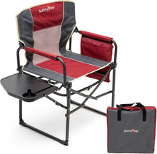 Load image into Gallery viewer, Portable Red Directors Chair with Side Pocket – Perfect for Camping &amp; Concerts