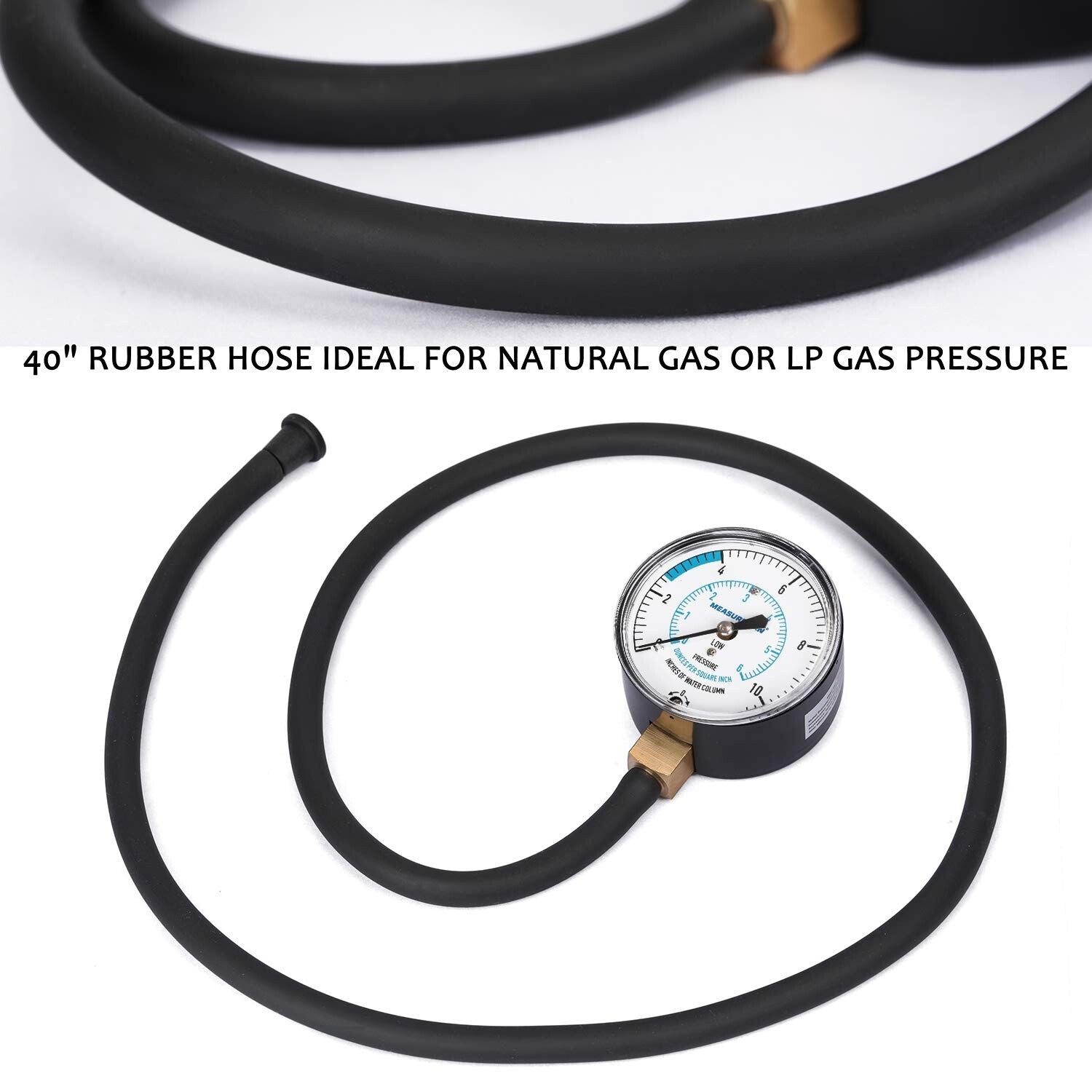 0-10" W.C. Manifold Pressure Test Kit with 40" Rubber Hose - Easy to Use & Store