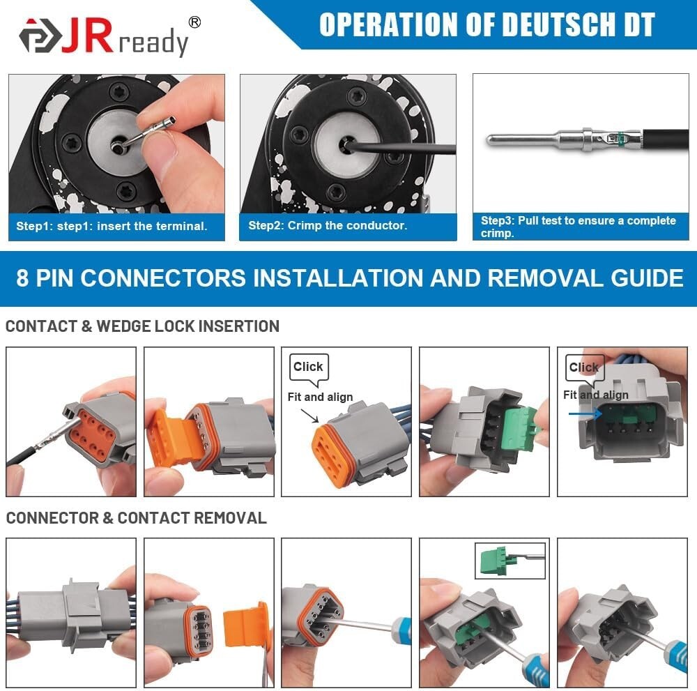 Deutsch DT 8-Pin Waterproof Connector Kit - 5 Sets & Removal Tool Included