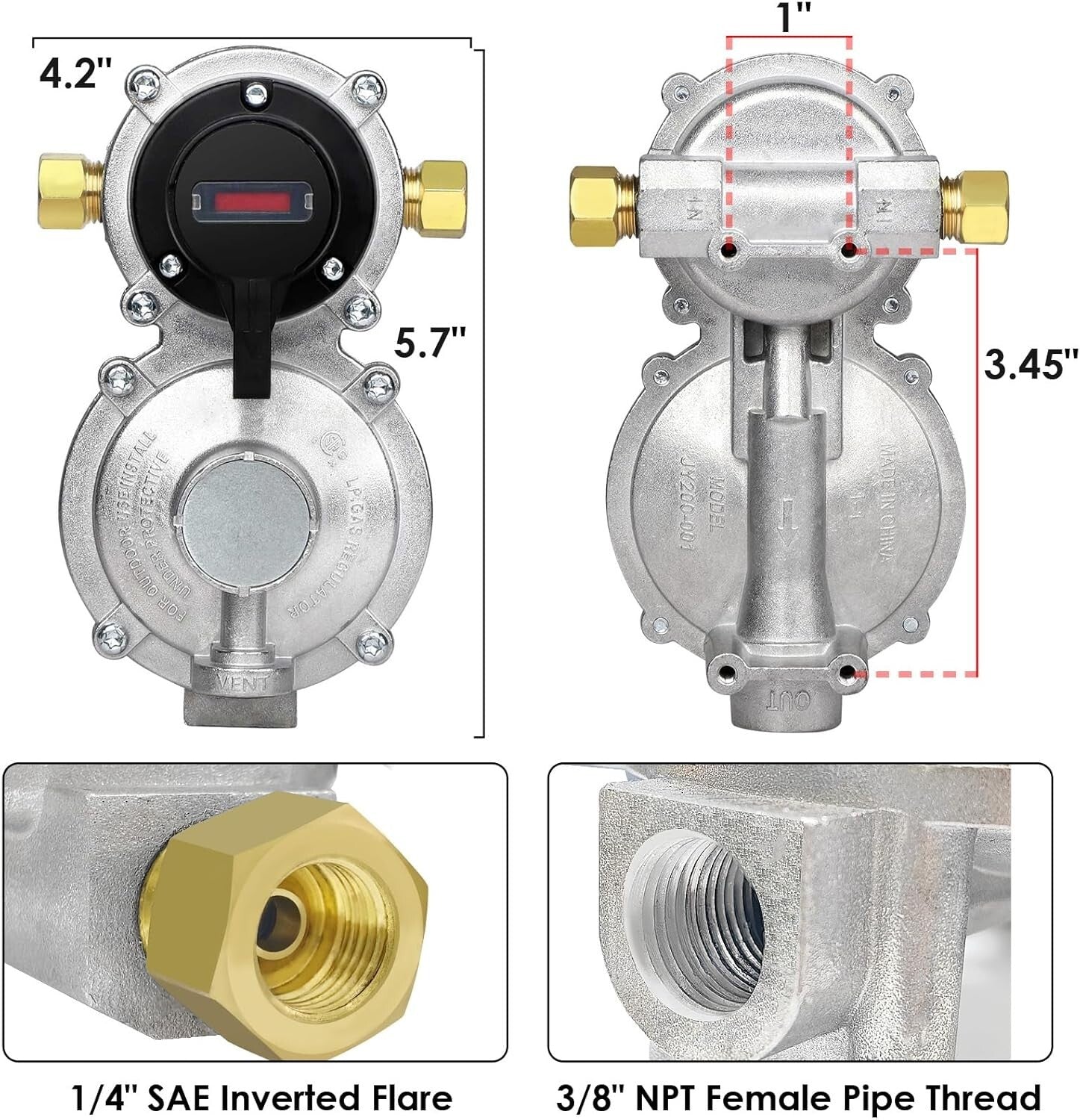 Efficient RV Propane Regulator with No-Interrupt Changeover & 18" Braided Hoses