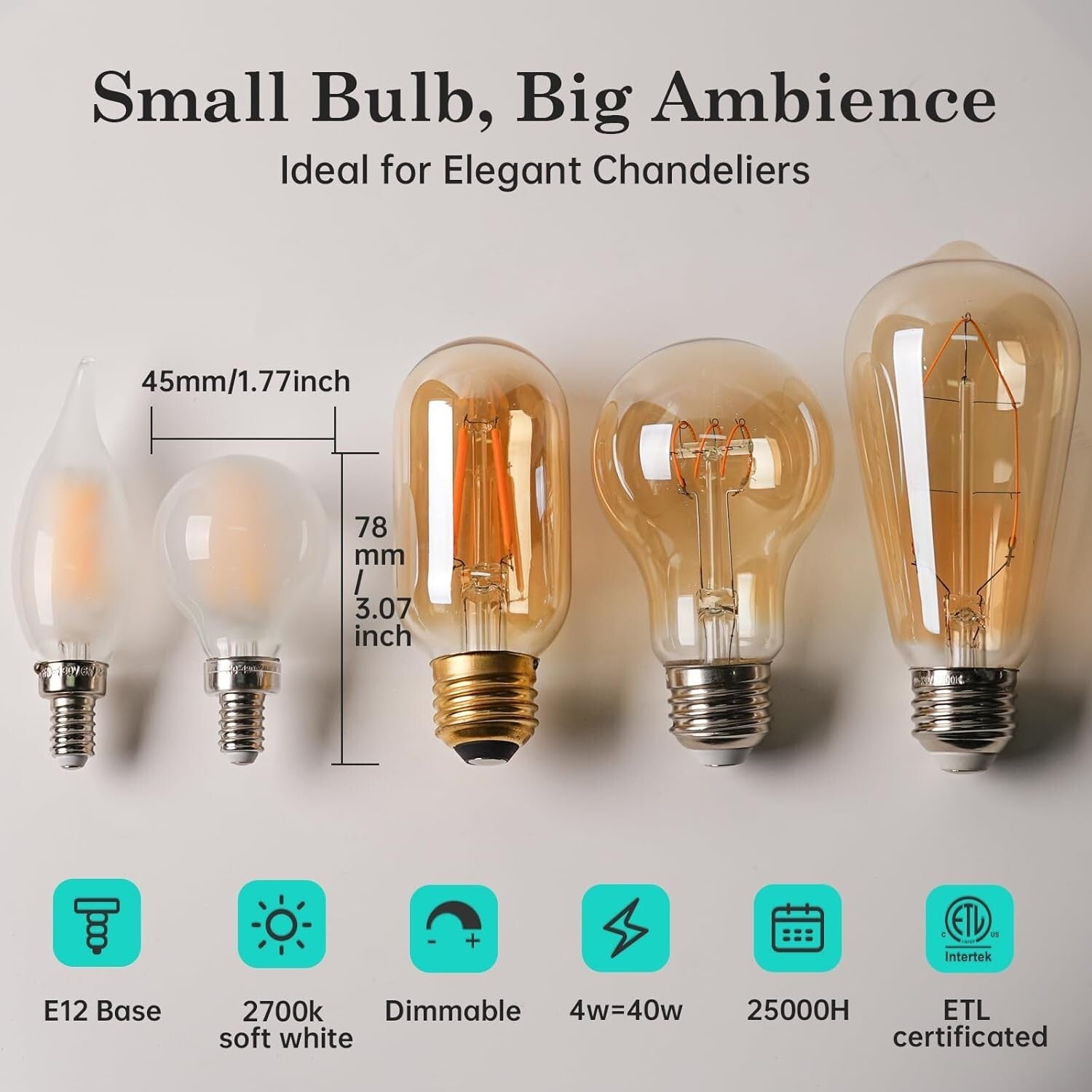 Energy-Efficient E12 Warm White LED Globe Bulbs - Eco-Friendly 40W Equivalent