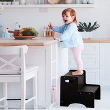 Load image into Gallery viewer, Natural Finish 2-Step Wooden Stool for Kids - Ideal for Bathrooms &amp; Kitchens