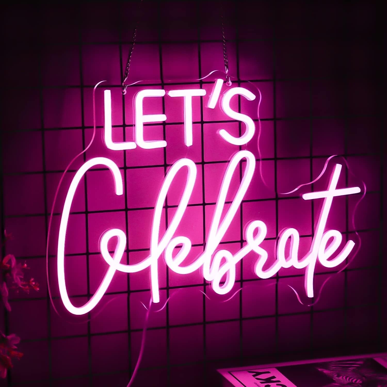 Dimmable Pink Neon Sign - Let's Celebrate Wall Decor for Parties & Bedroom