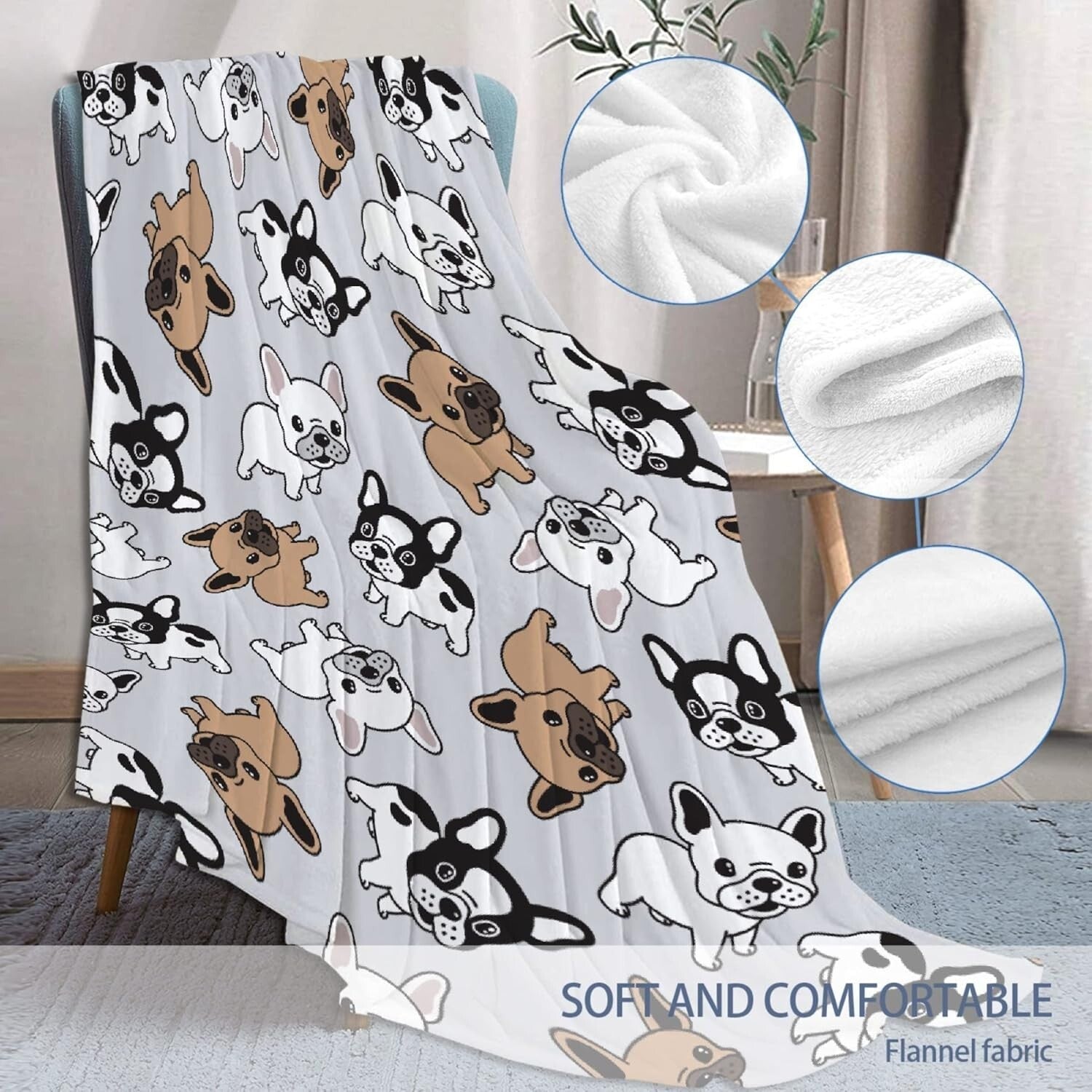 Cute Animal Print Blanket - French Bulldog Flannel Throw for All Seasons 60"x50"