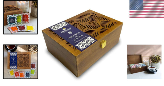 6 Flavors of Black & Green Tea in Leafcut Design Box - Perfect Gift Idea