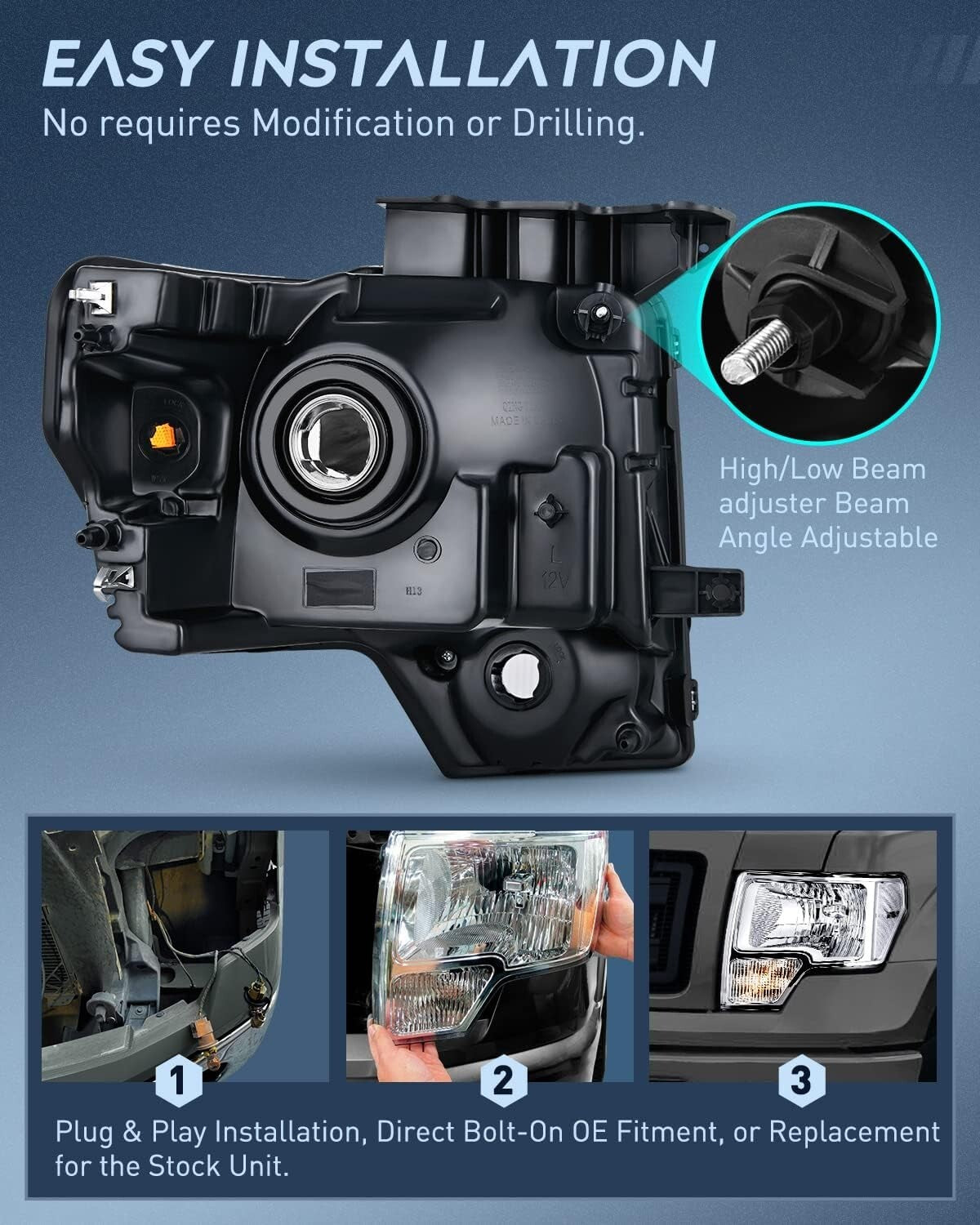 DOT Compliant Clear Corner Headlight Set for 2009-2014 Ford F150 Trucks