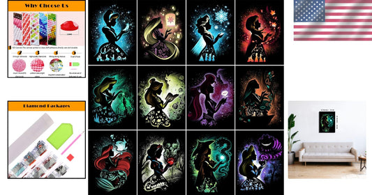 Ultimate 12 Pack Diamond Art Set - Anime Princesses Full Drill Embroidery
