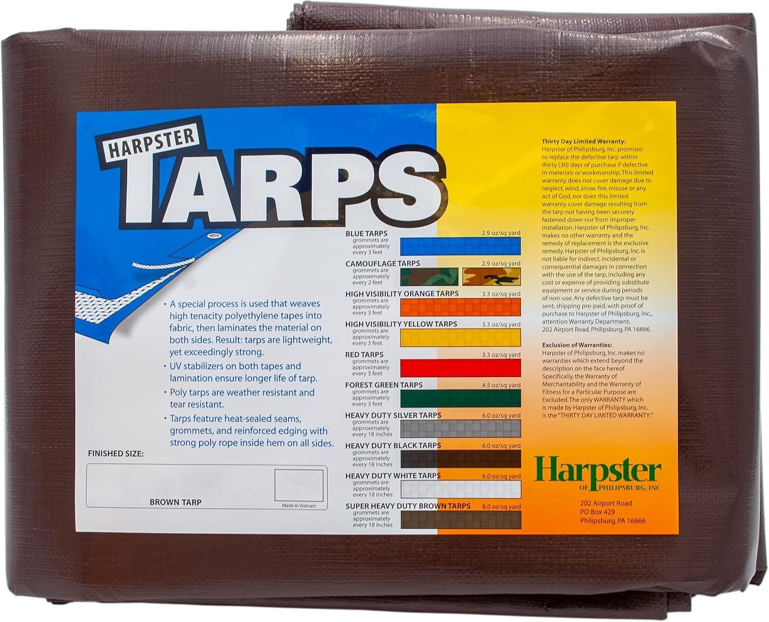 20'x30' Super Heavy Duty Brown Tarp - Waterproof, Tear Resistant & UV Treated