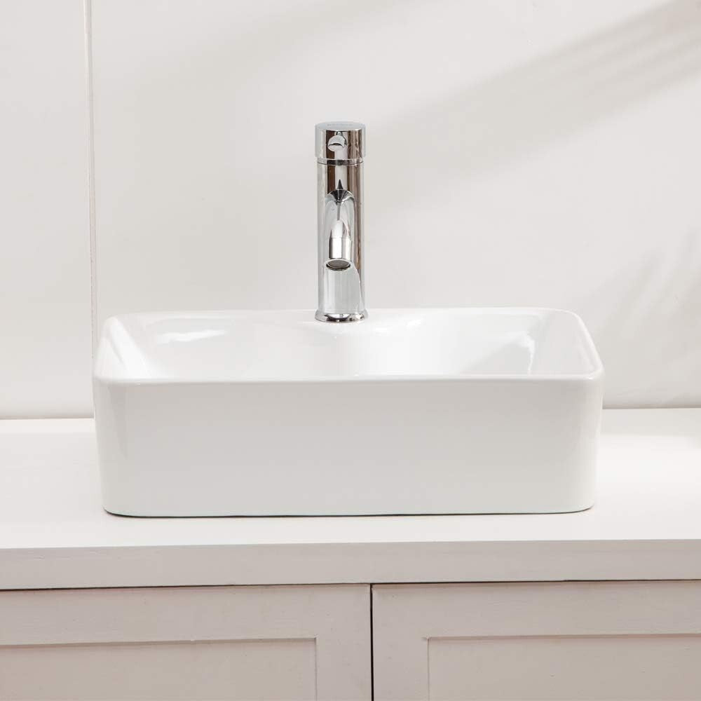 Contemporary White Vessel Sink 19"x15" with Faucet Opening - Effortless Elegance