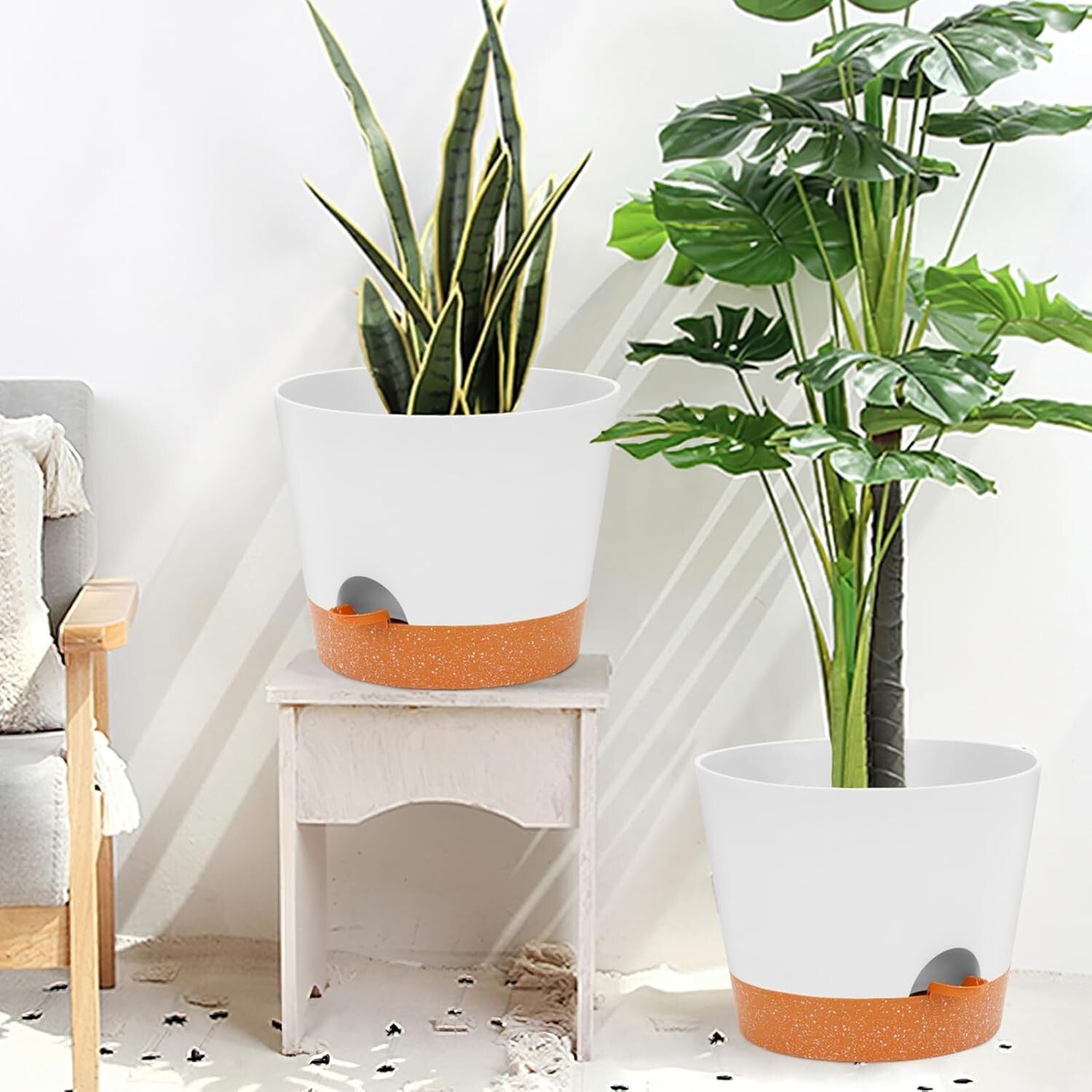 Elegant Matte White Planters - 12-Inch Self-Watering Flower Pots with Reservoir