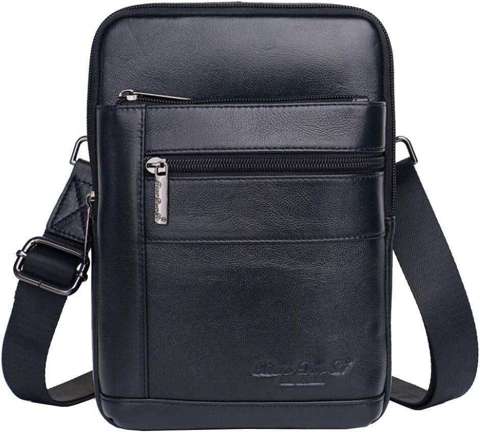 Compact Leather Messenger Bag with Multiple Pockets - Ideal for Travel & Work