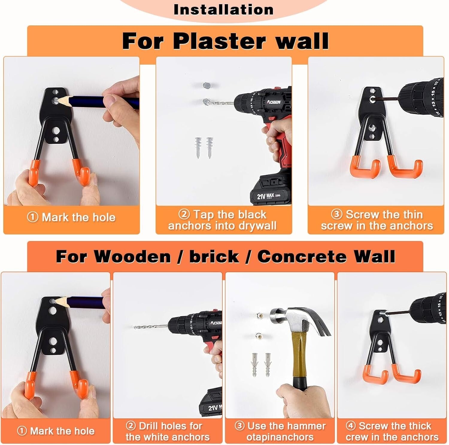 32 Pack Heavy-Duty Garage Hooks with Non-Slip Coating - Easy Wall Mount Storage