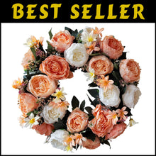 Load image into Gallery viewer, Eye-Catching 20-Inch Spring Wreath Featuring Champagne Gold Roses - Gift Ready