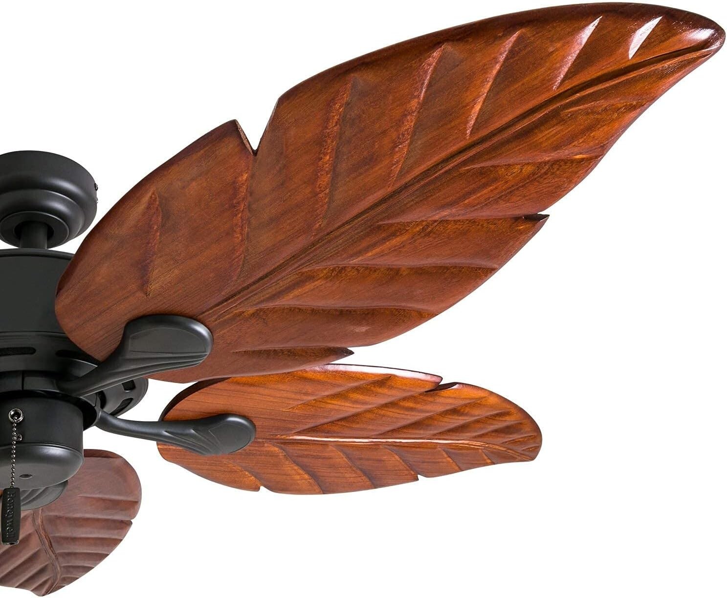 Elegant 52" Pull Chain Ceiling Fan with Reversible Airflow - Hand-Carved Design