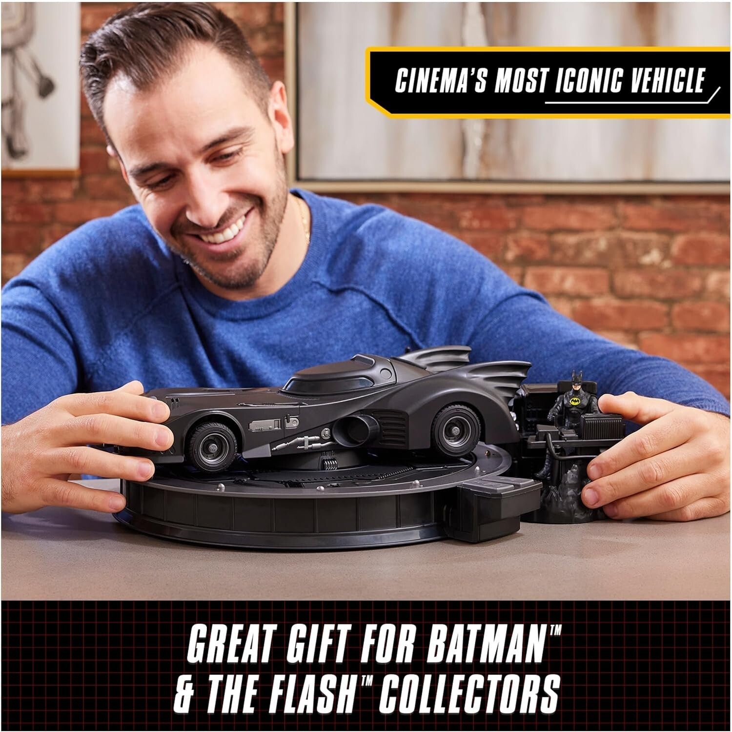 Dynamic 1989 Batmobile RC with Light-Up Features & Rotating Batcave Display Base