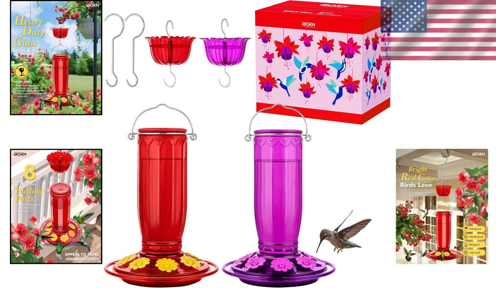 Attractive Hummingbird Feeder with Ant Moat - Durable Glass, Gift Box Included