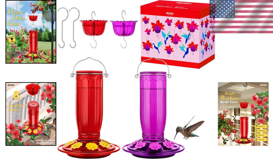 Attractive Hummingbird Feeder with Ant Moat - Durable Glass, Gift Box Included