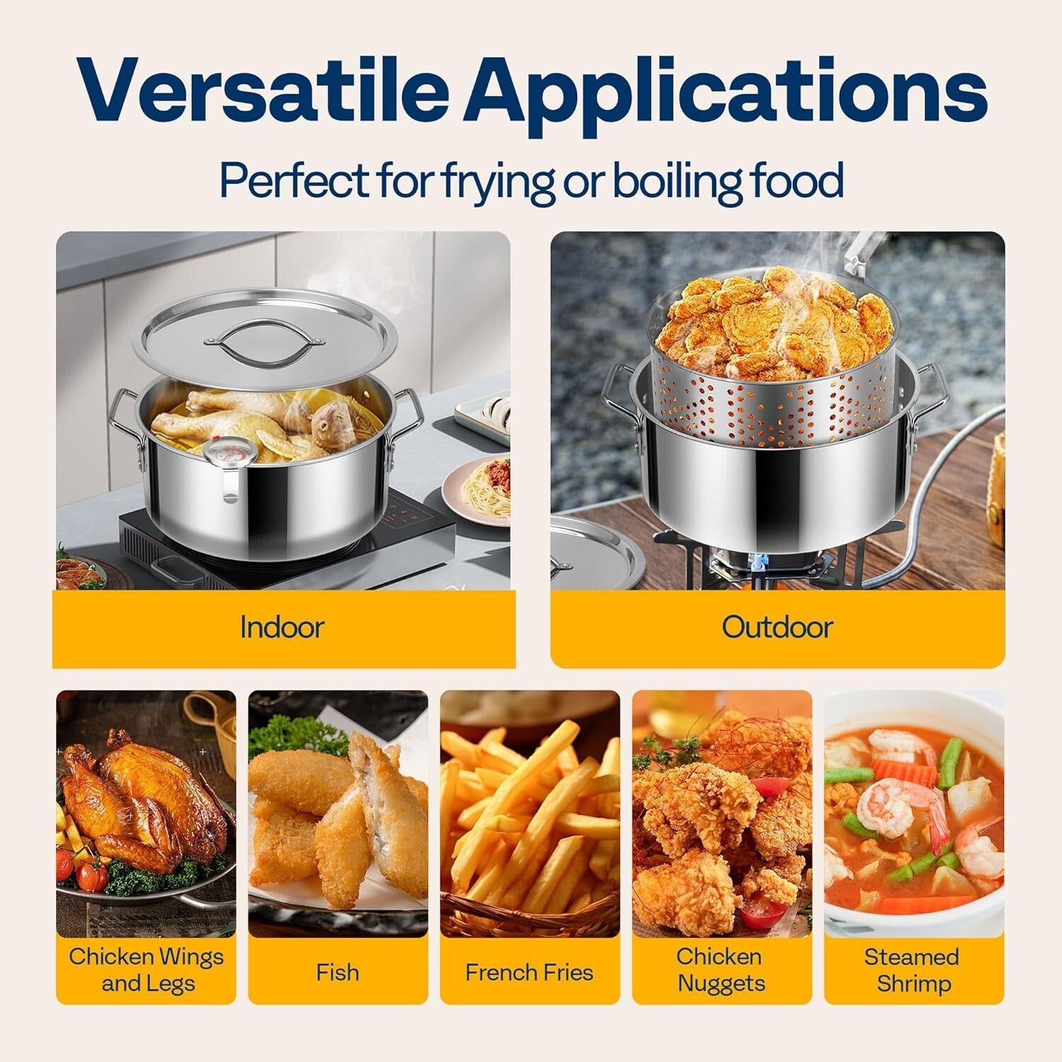 Versatile 10Qt Stainless Steel Deep Fryer - Ideal for Chicken, Seafood & Fries