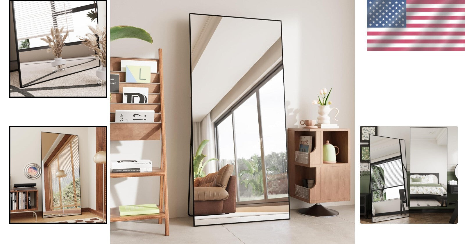 Elegant 65" Full-Length Mirror with Black Aluminum Frame - Dual Mounting Options
