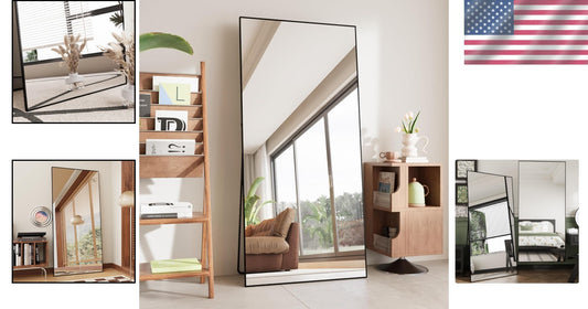 Elegant 65" Full-Length Mirror with Black Aluminum Frame - Dual Mounting Options