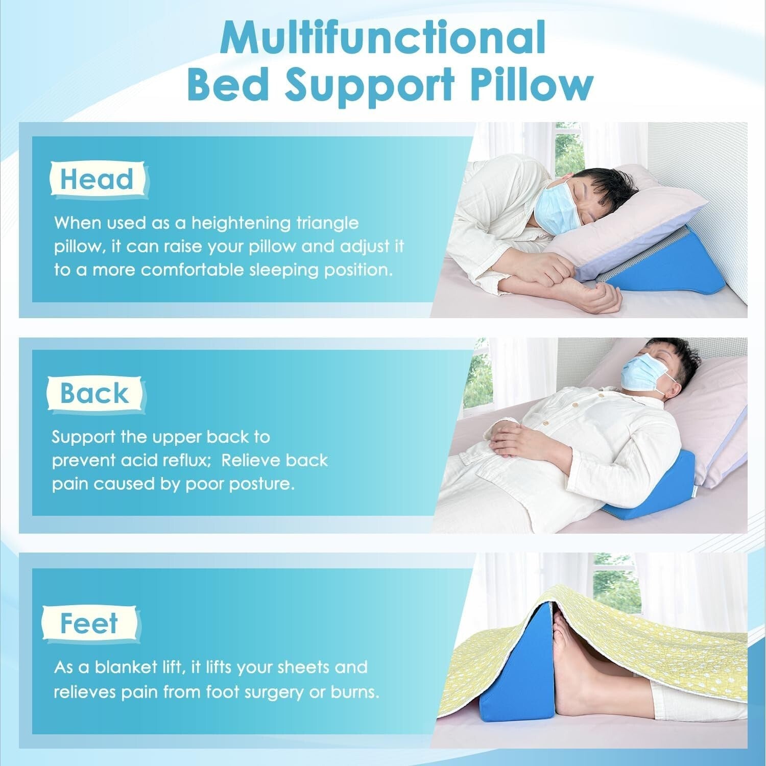 Triangular Incline Pillows for Back & Leg Support - Ideal for Bedridden Patients