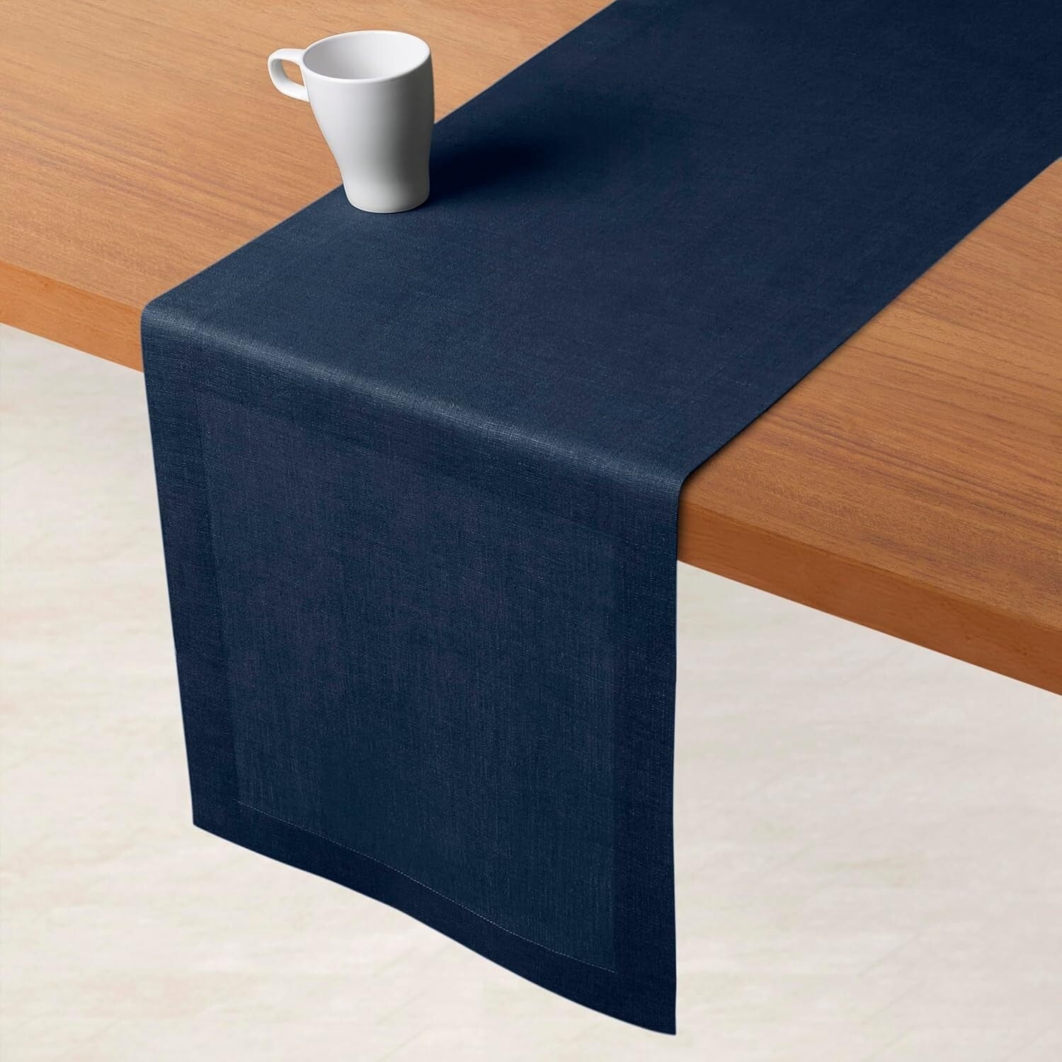 14 x 108 Inch Pure Linen Table Runner - Handcrafted Navy Blue for Elegant Dining