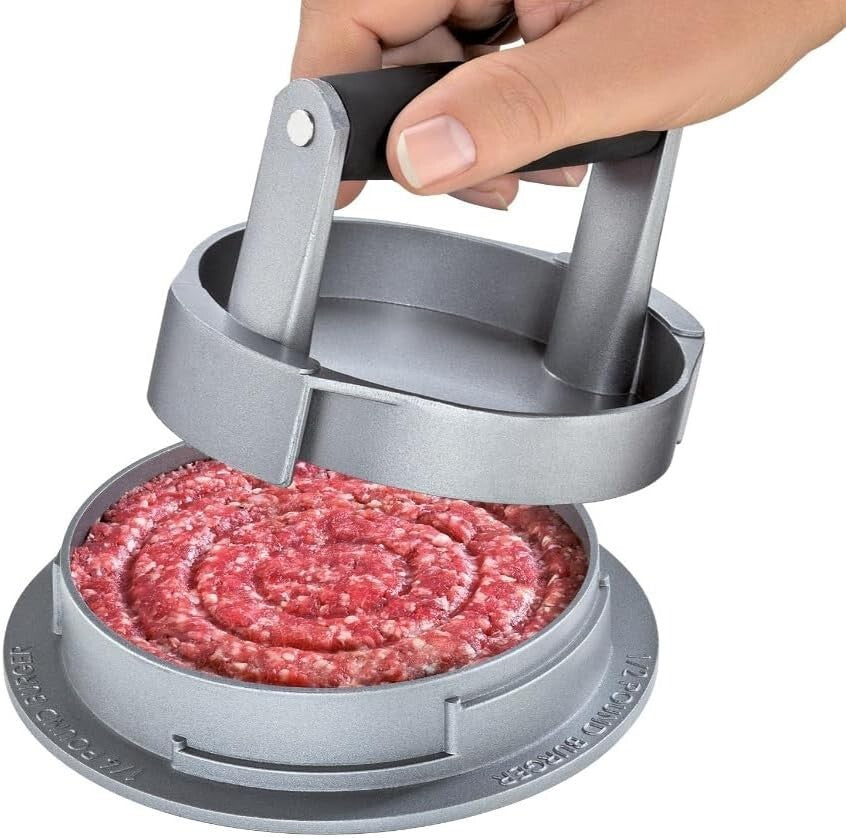 All-in-One Hamburger Patty Maker - Cast Aluminum Burger Press for Ideal Cooking