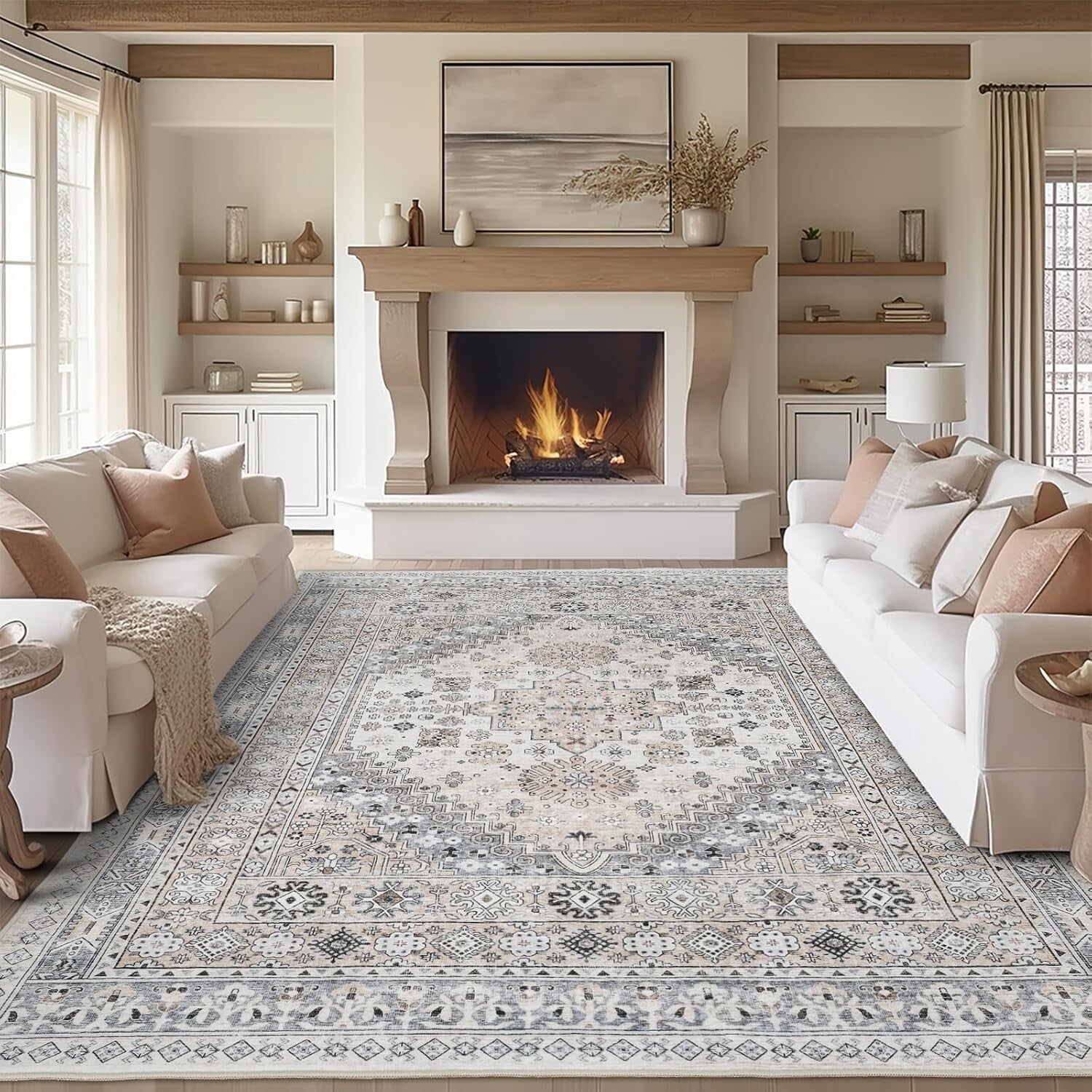 Stain Resistant 9' x 12' Area Rug: Lightweight, Non-Slip, Perfect for Families