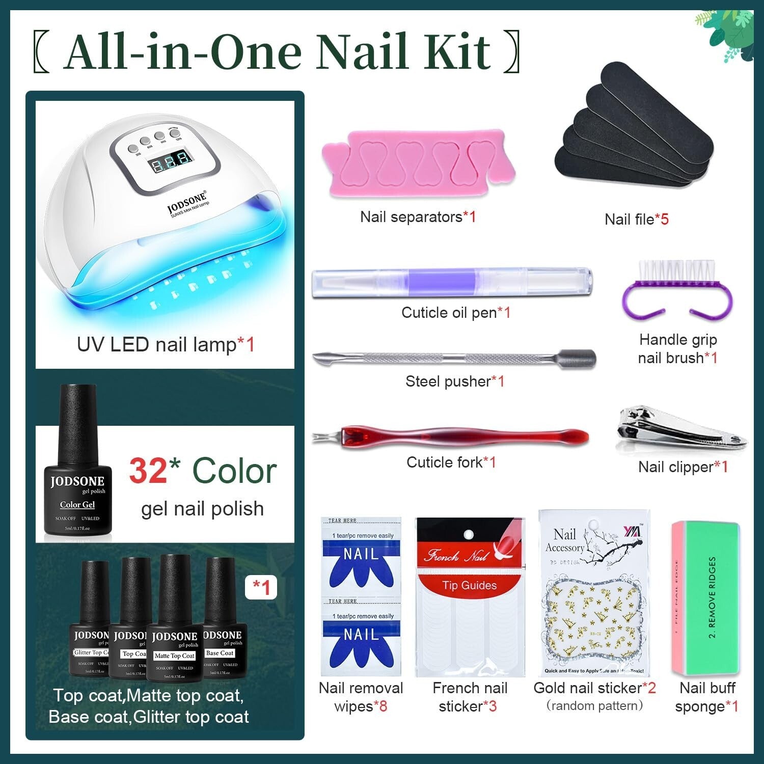 Complete Manicure Set: 32 Gel Nail Polishes & LED Dryer for Home Spa Experience