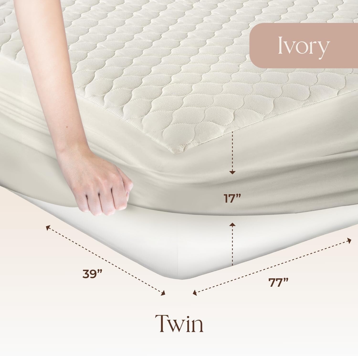 Ivory Twin Size Organic Cotton Mattress Pad - Cooling & Breathable Protector