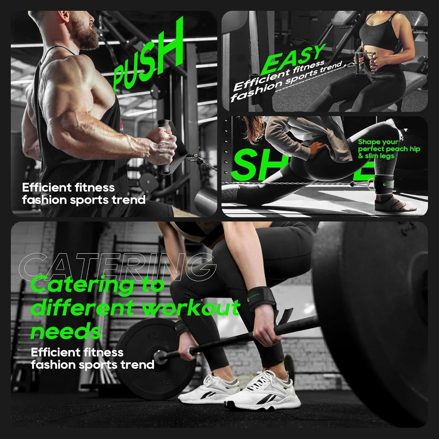 All-in-One Gym Cable Attachments: Tricep Rope, Handles & Wrist Straps Included