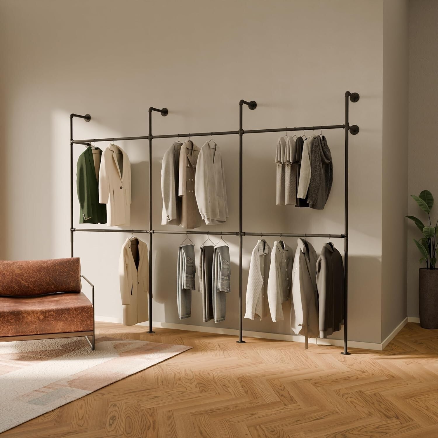 Industrial Pipe Wall-Mounted Clothing Rack – 400 kg Capacity, Stylish Design