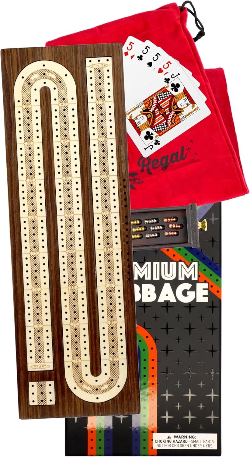 Elegant Cribbage Board Game Set with Integrated Card Storage & Compact Design