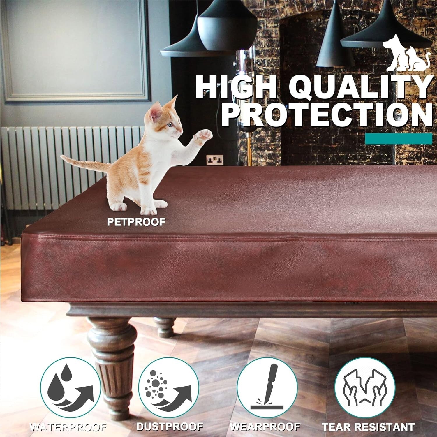 Eco-Friendly Waterproof Leatherette Pool Table Cover for Size 7 to 9 Feet