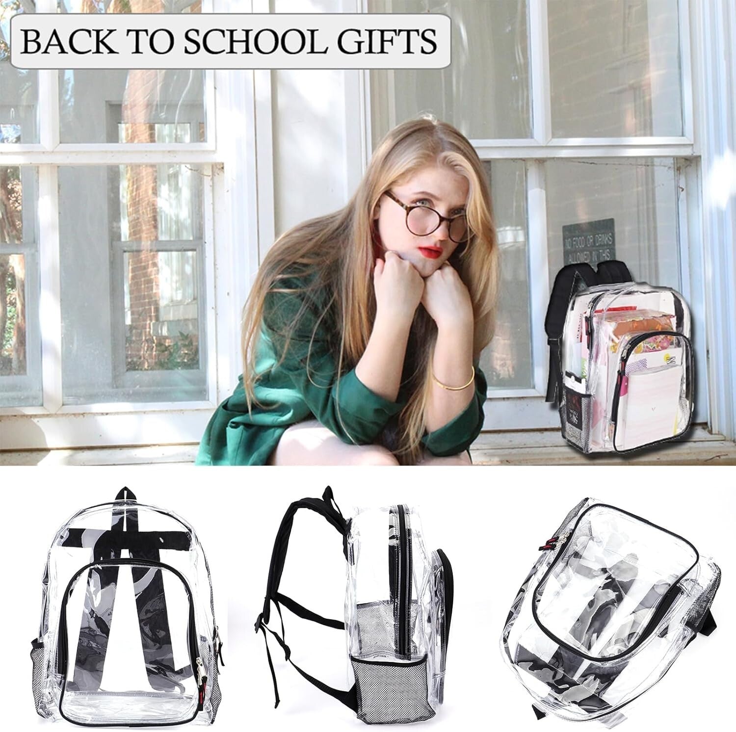 Bulk Clear See-Through Backpacks, 12 Pack for Kids - Large Capacity PVC Bags