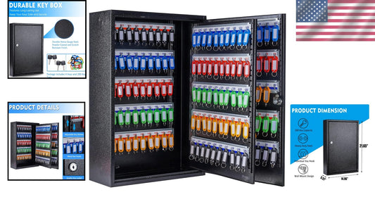 Secure Black Metal Key Holder Cabinet with 200 Tags & Easy Wall Mount Features