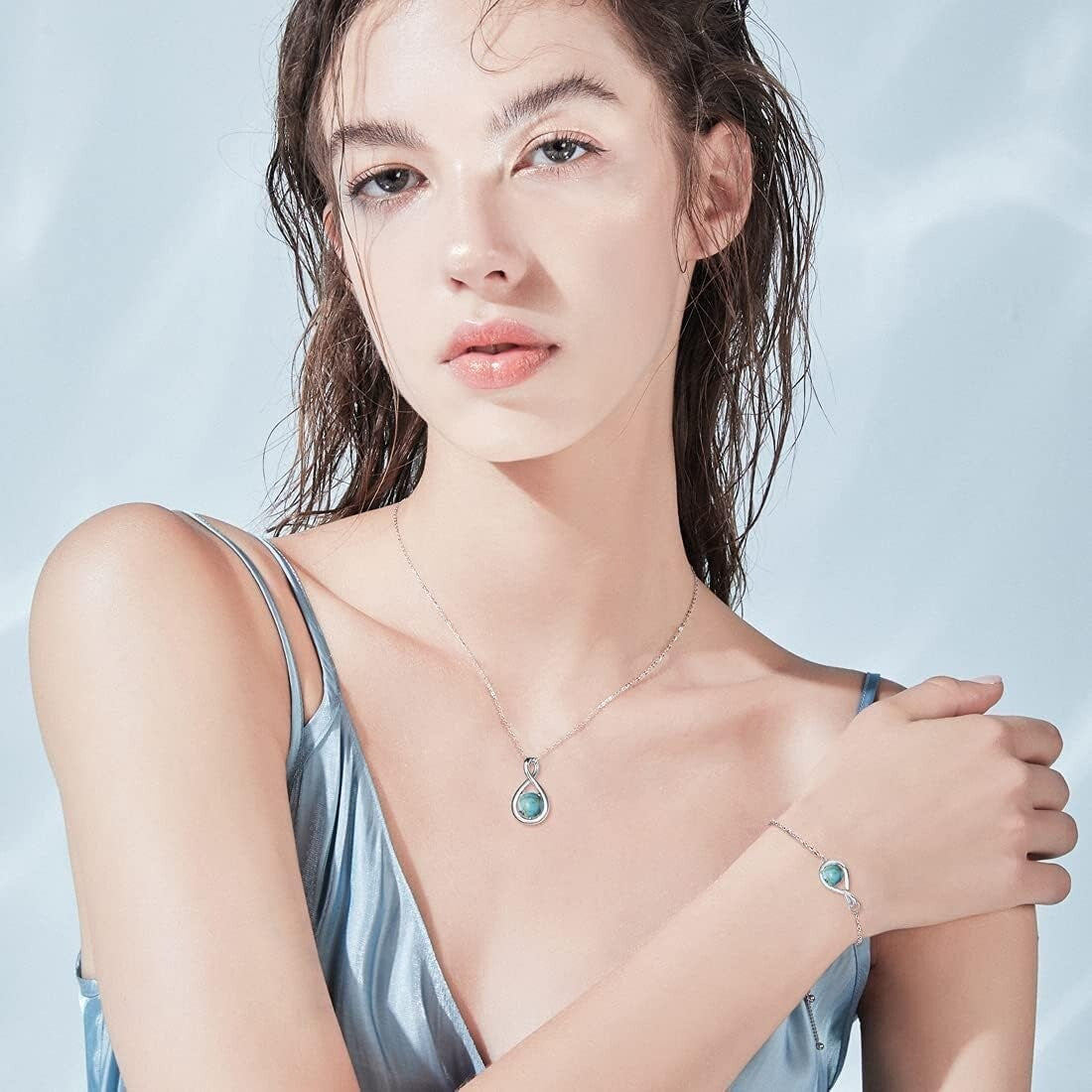 Elegant 925 Sterling Silver Infinity Bracelet with December Turquoise Birthstone