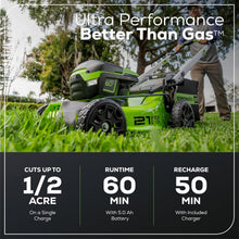 Load image into Gallery viewer, 60V Cordless 21” Lawn Mower with LED Lights &amp; Rapid Charger - Eco-Friendly Power