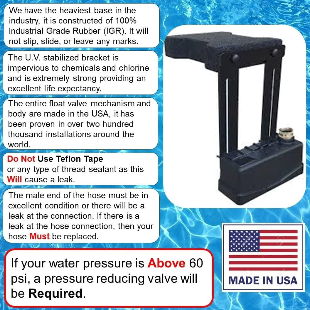 Durable Automatic Pool Fill Valve - 100% Rubber Base & Stainless Steel Hardware