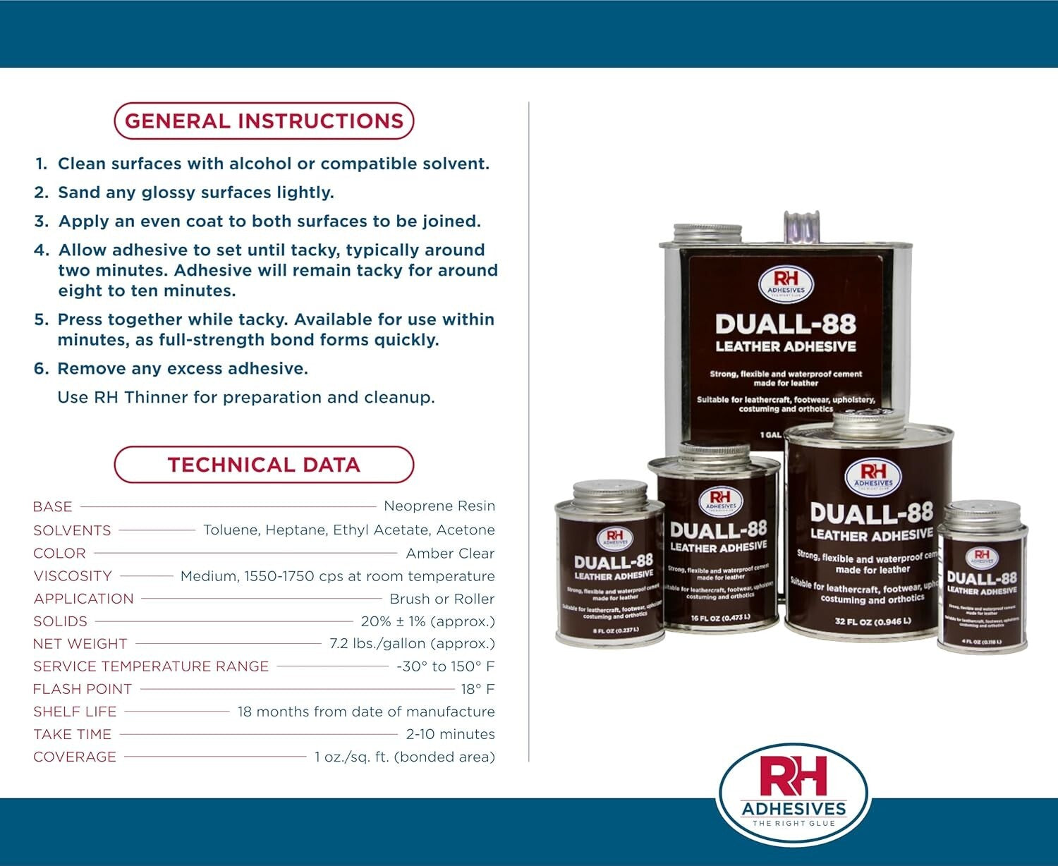 1 Gallon Duall-88 Leather Adhesive - All-Purpose Neoprene for Crafting & Repairs