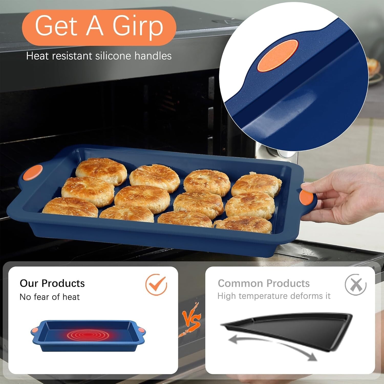 4-Piece Navy Blue Silicone Baking Set - Nonstick Bakeware with Reinforced Frame